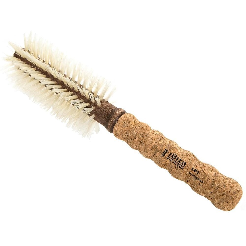 Round Boar Bristle Hair Brush Blonde Bristles Cork Handle Fine Color Hair